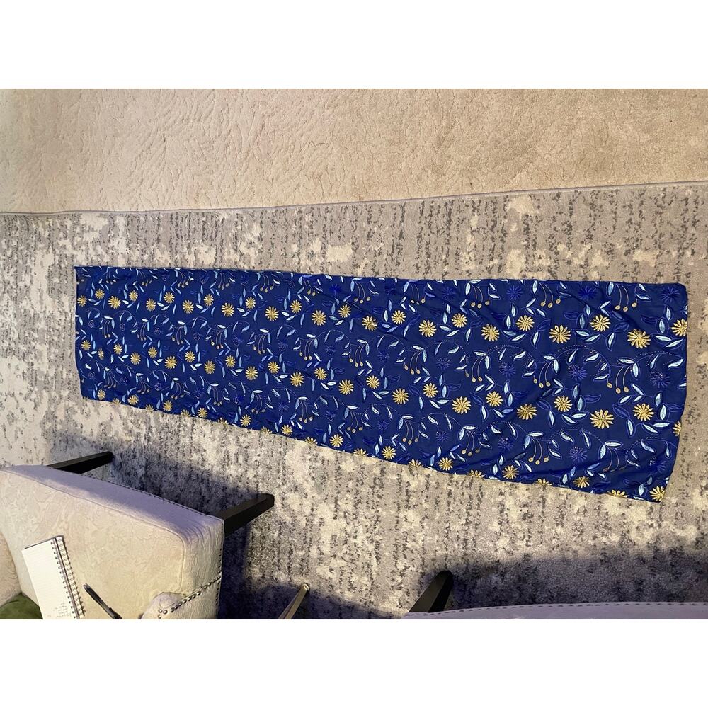 Blue Embroidered Floral Cotton Wrap Shawl Beaded Boho Scarf 72x20 - Picture 3 of 3